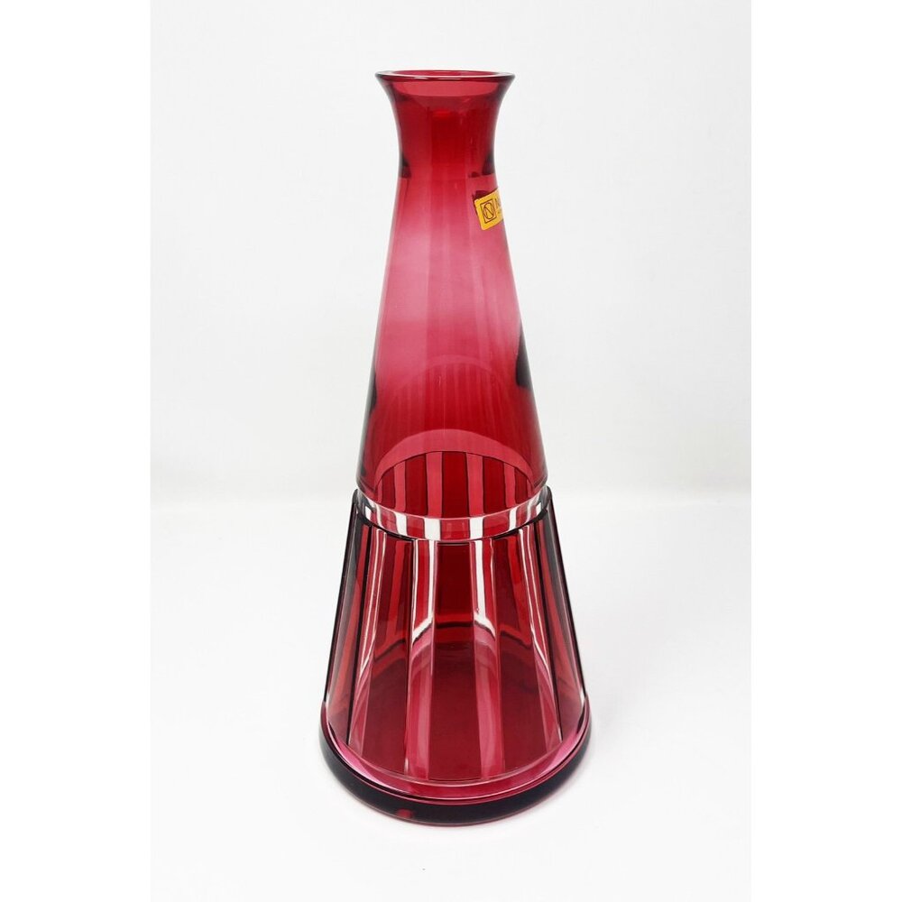 Nachtmann Red Lead Crystal Vase 10.5” Faceted Flared German Glass Vintage 90s